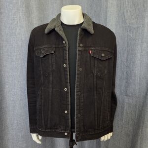 Levi's Men's Trucker Jacket Sherpa Lined Red Tag Reg Fit Black Denim Jean Sz XL